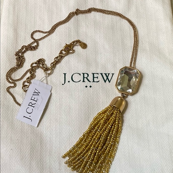 J. Crew Crystal & Gold Beaded Tassel Necklace NWT! - Picture 2 of 4
